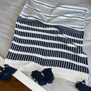 Navy & White Patterned Throw Blanket with Tassels